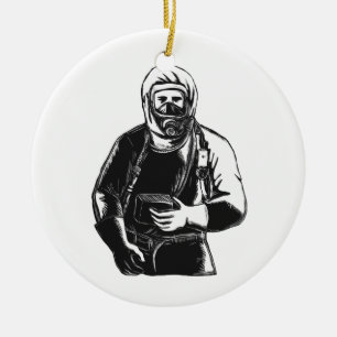 EMT Wearing Hazmat Suit Scratchboard Ceramic Ornament