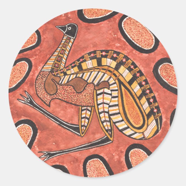 Emu Aboriginal Art Painting Classic Round Sticker (Front)