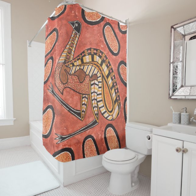 Emu - Aboriginal Inspired Art Painting Shower Curtain (In Situ)