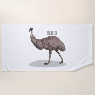 Emu bird cartoon illustration  beach towel