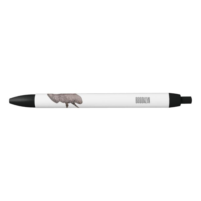 Emu bird cartoon illustration  black ink pen (Front)
