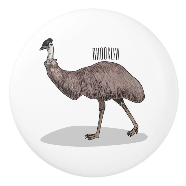 Emu bird cartoon illustration  ceramic knob (Front)