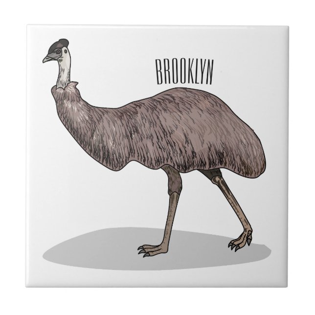 Emu bird cartoon illustration  ceramic tile (Front)
