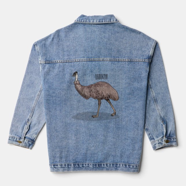 Emu bird cartoon illustration  denim jacket (Back)
