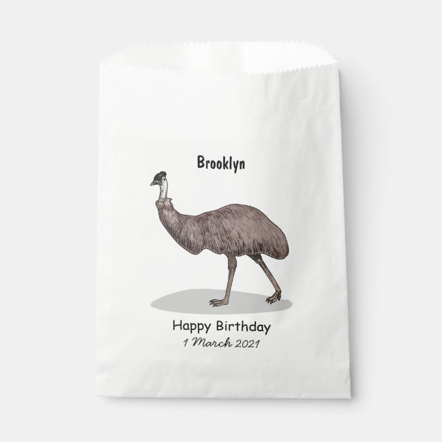 Emu bird cartoon illustration favour bag (Front)