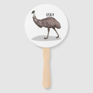 Emu bird cartoon illustration hand fan