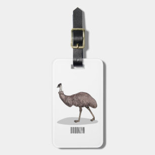 Emu bird cartoon illustration luggage tag