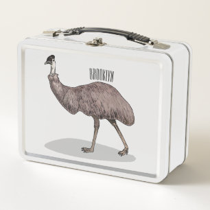 Emu bird cartoon illustration  metal lunch box