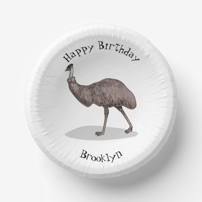 Emu bird cartoon illustration paper plate (Front)