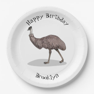 Emu bird cartoon illustration paper plate