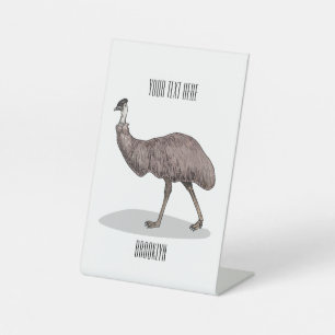 Emu bird cartoon illustration pedestal sign