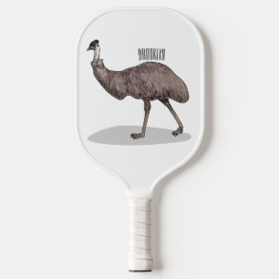 Emu bird cartoon illustration pickleball paddle