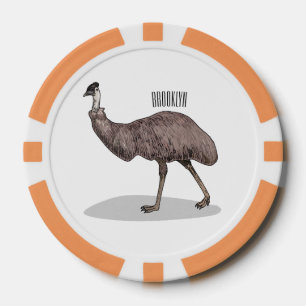Emu bird cartoon illustration  poker chips