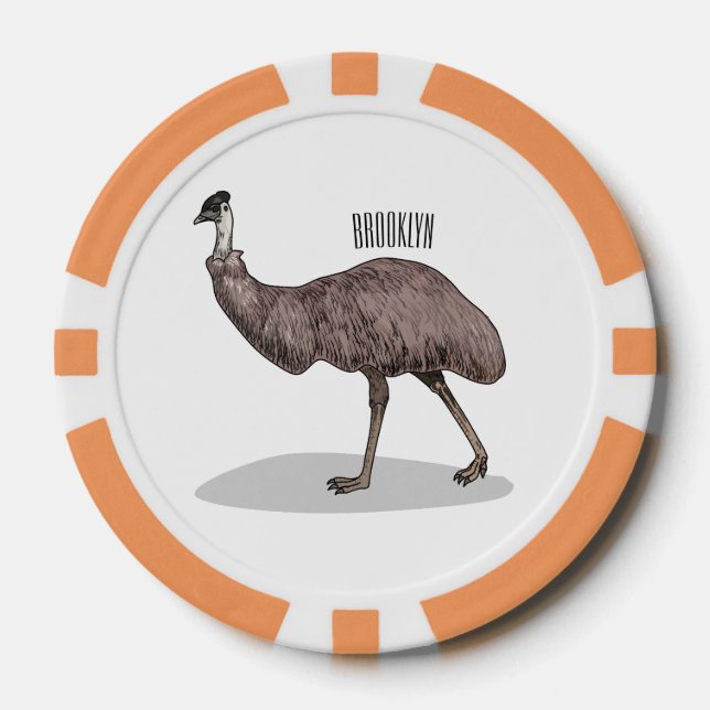 Emu bird cartoon illustration  poker chips (Front)
