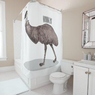 Emu bird cartoon illustration  shower curtain