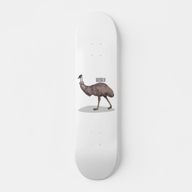 Emu bird cartoon illustration  skateboard (Front)