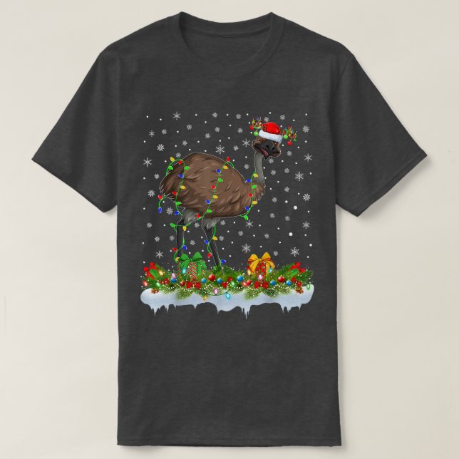 Emu Bird Lover Matching Santa Lighting Emu Christm T-Shirt (Design Front)