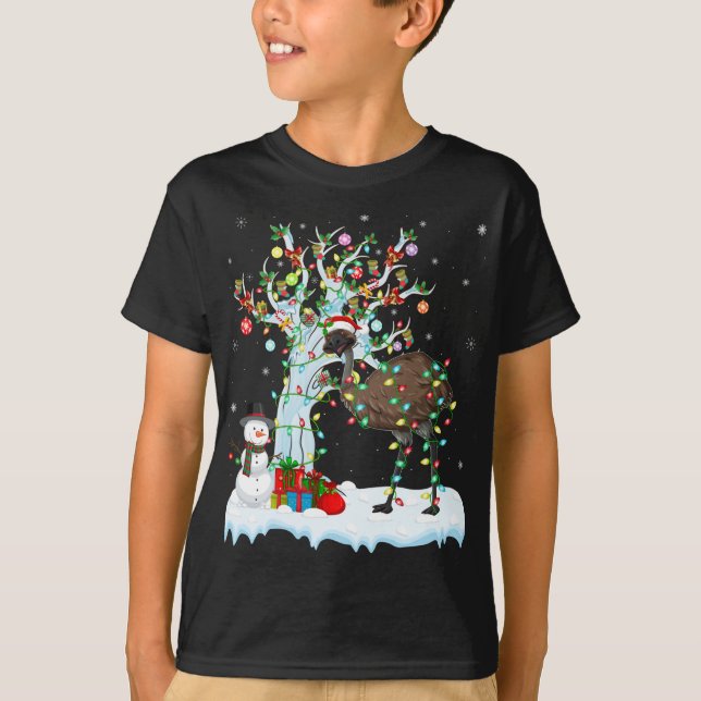 Emu Bird Xmas Element Tree Lighting Emu Christmas T-Shirt (Front)