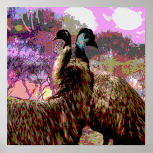 Emu Courtship Watercolour, Poster