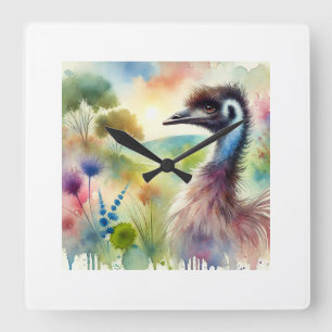 Emu in Light 130924AREF130 - Watercolor Square Wall Clock