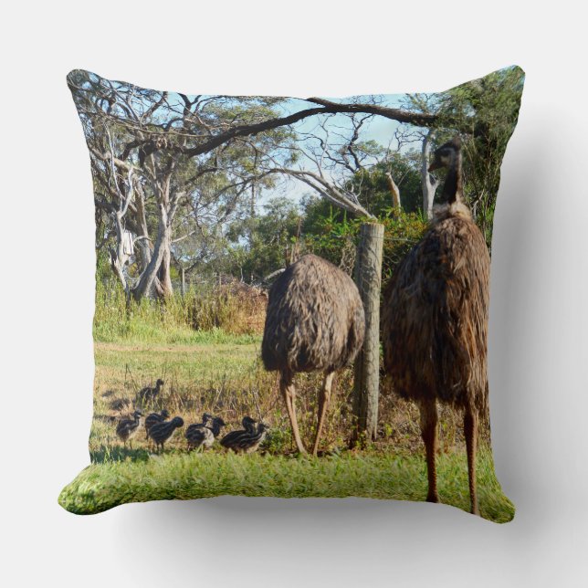 Emu Parents Taking Chicks For Walk, Cushion (Front)
