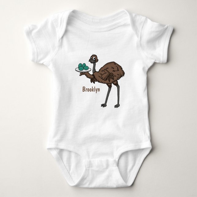 Emu with eggs cartoon illustration baby bodysuit (Front)