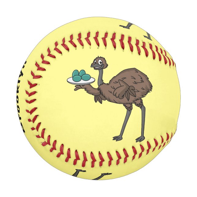 Emu with eggs cartoon illustration  baseball (Front Left)