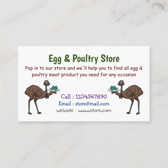 Emu with eggs cartoon illustration business card (Front)