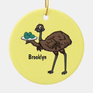 Emu with eggs cartoon illustration ceramic ornament