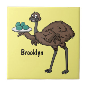 Emu with eggs cartoon illustration ceramic tile