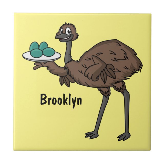 Emu with eggs cartoon illustration ceramic tile (Front)