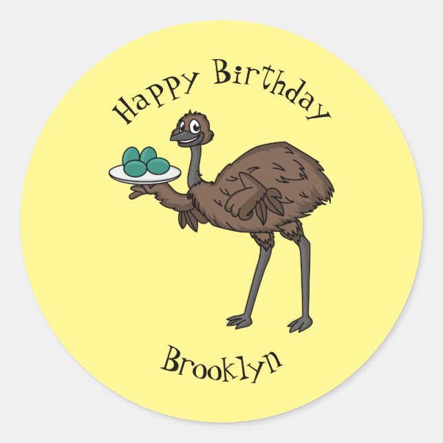 Emu with eggs cartoon illustration classic round sticker (Front)