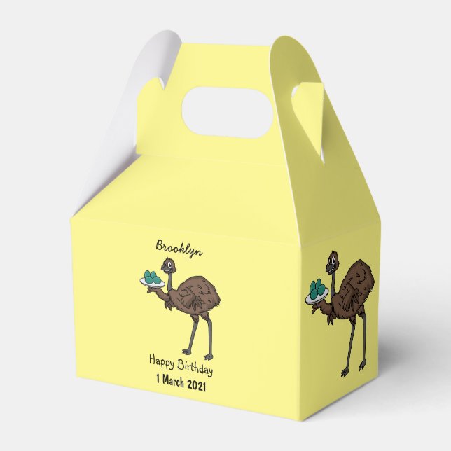 Emu with eggs cartoon illustration favour box (Front Side)