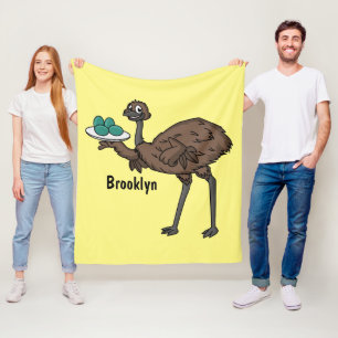 Emu with eggs cartoon illustration fleece blanket