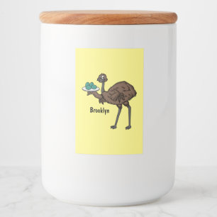 Emu with eggs cartoon illustration food label