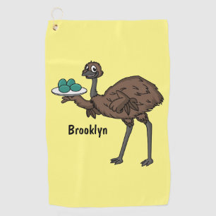 Emu with eggs cartoon illustration golf towel
