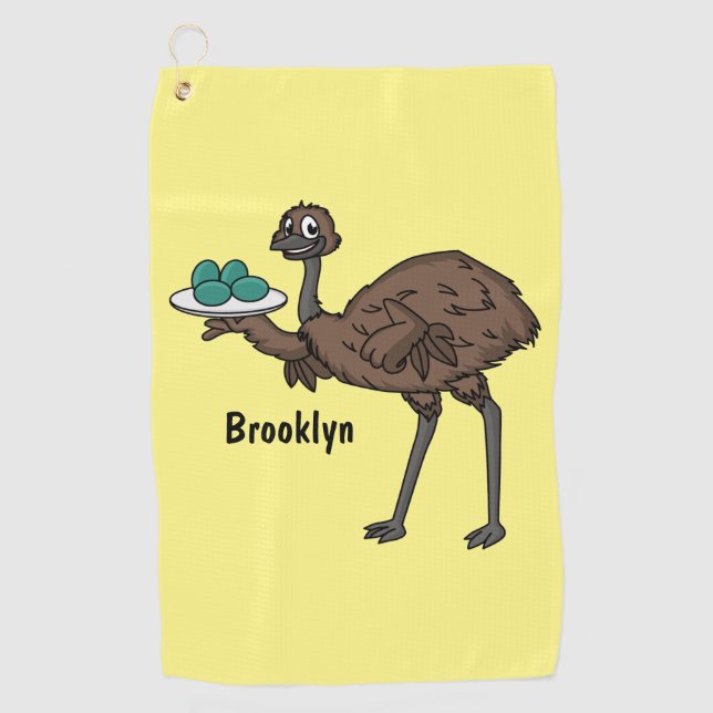 Emu with eggs cartoon illustration golf towel (Front)