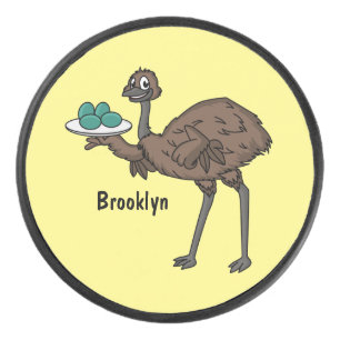 Emu with eggs cartoon illustration hockey puck