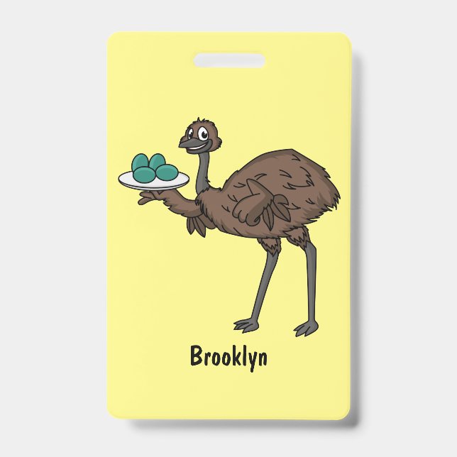 Emu with eggs cartoon illustration  ID badge (Front)