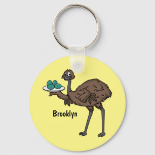 Emu with eggs cartoon illustration key ring