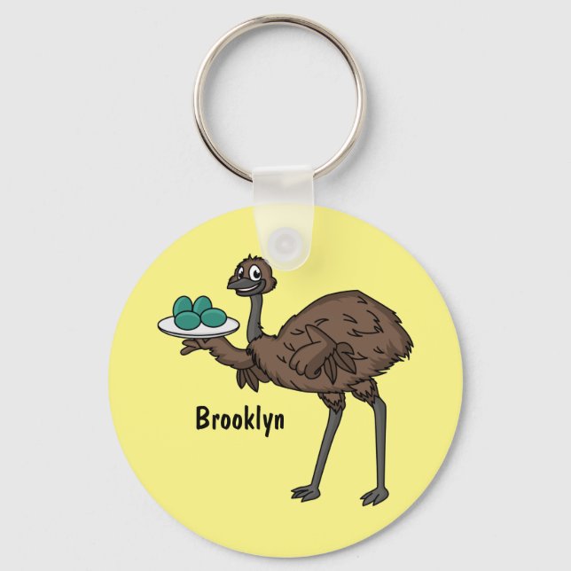 Emu with eggs cartoon illustration  key ring (Front)