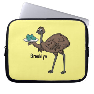 Emu with eggs cartoon illustration laptop sleeve