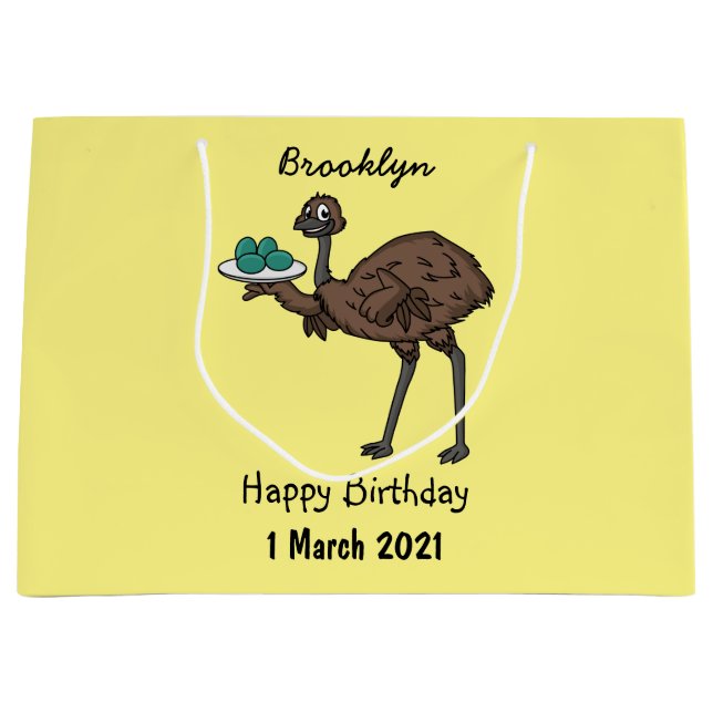 Emu with eggs cartoon illustration large gift bag (Front)