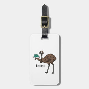 Emu with eggs cartoon illustration luggage tag