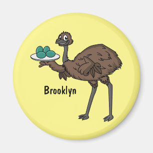 Emu with eggs cartoon illustration magnet