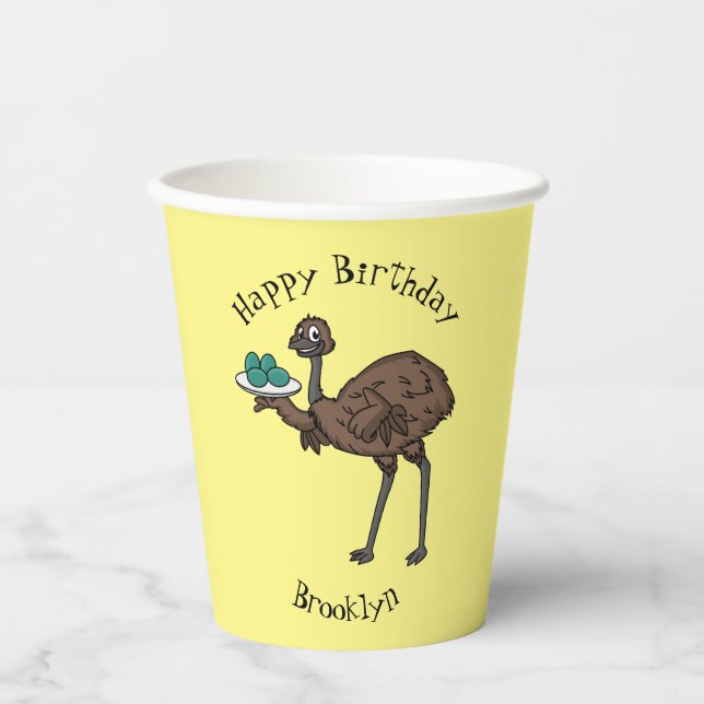 Emu with eggs cartoon illustration paper cups (Front)