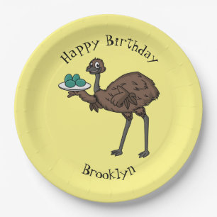 Emu with eggs cartoon illustration paper plate