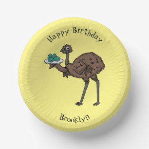 Emu with eggs cartoon illustration paper plate