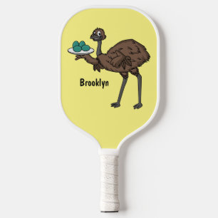 Emu with eggs cartoon illustration pickleball paddle