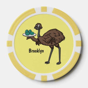 Emu with eggs cartoon illustration poker chips